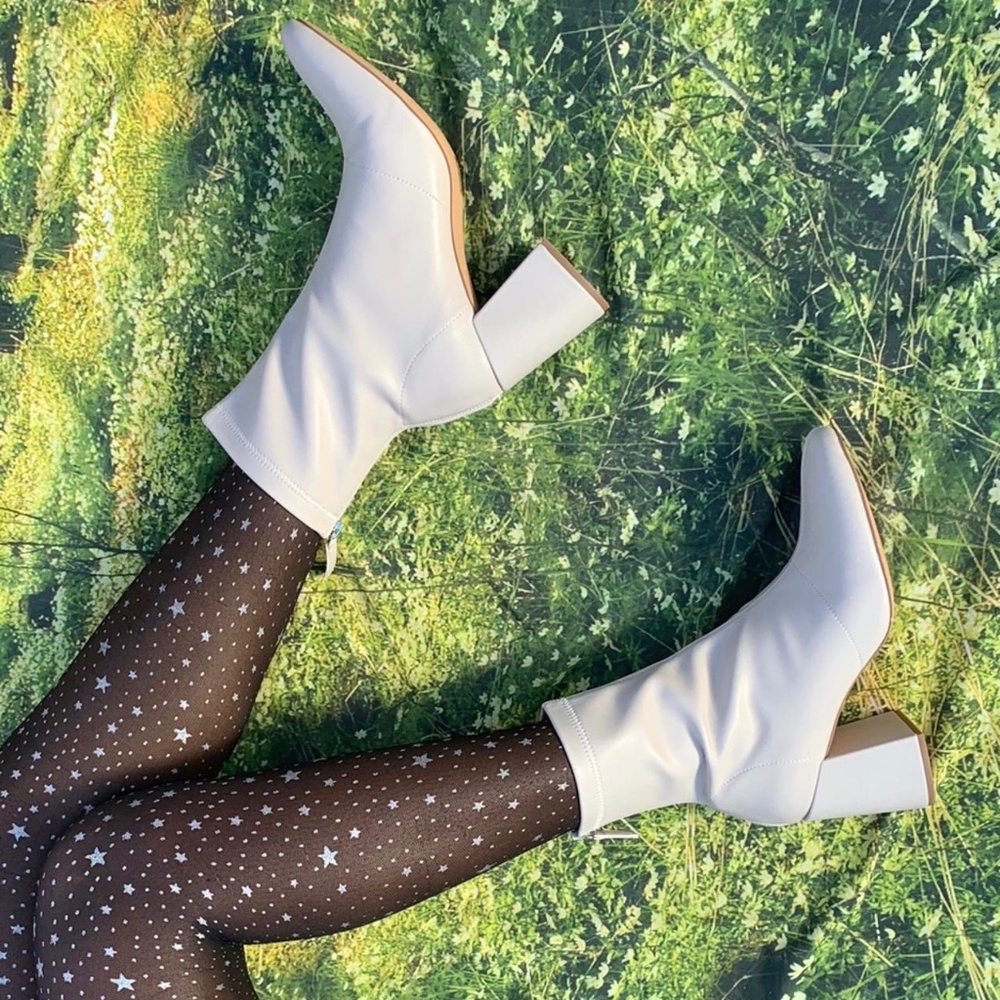 Vegan leather cream sock boots Size 10 true to size Brand new, never worn